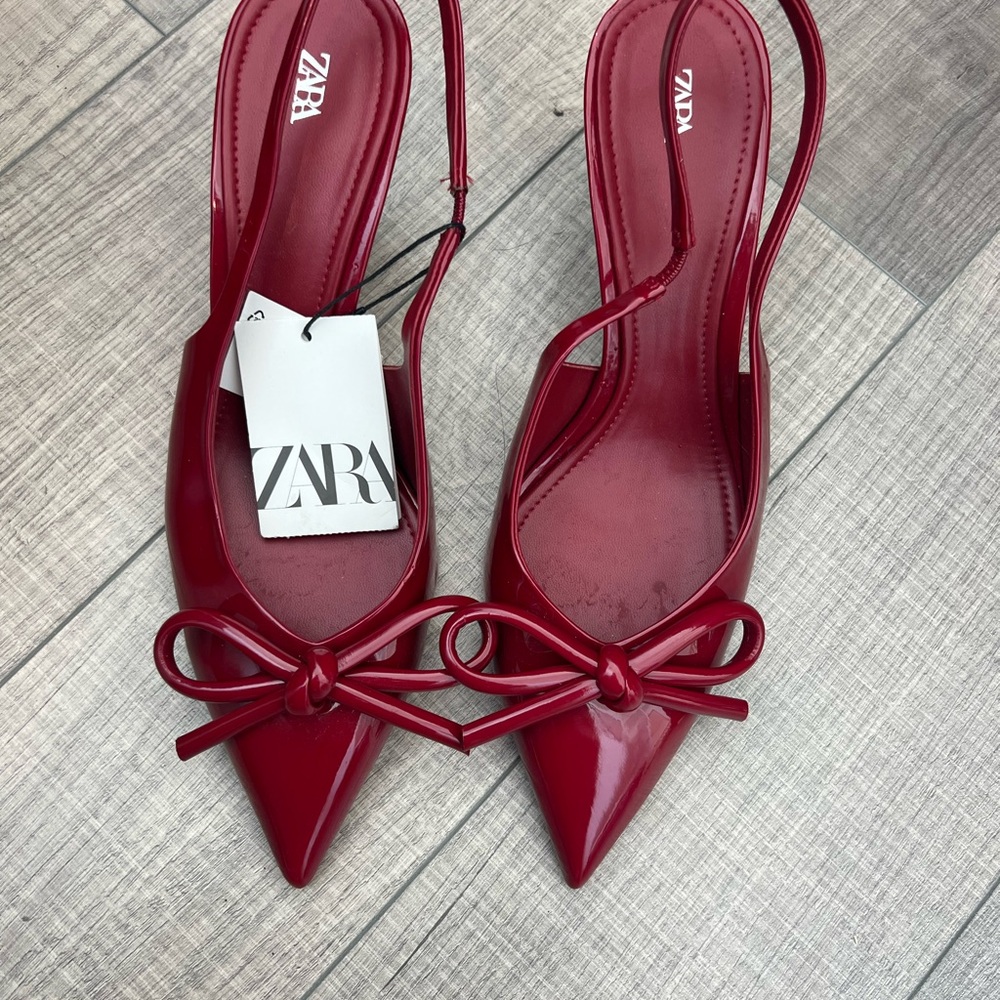 Zara Women's Burgundy Bow Slingback Heels